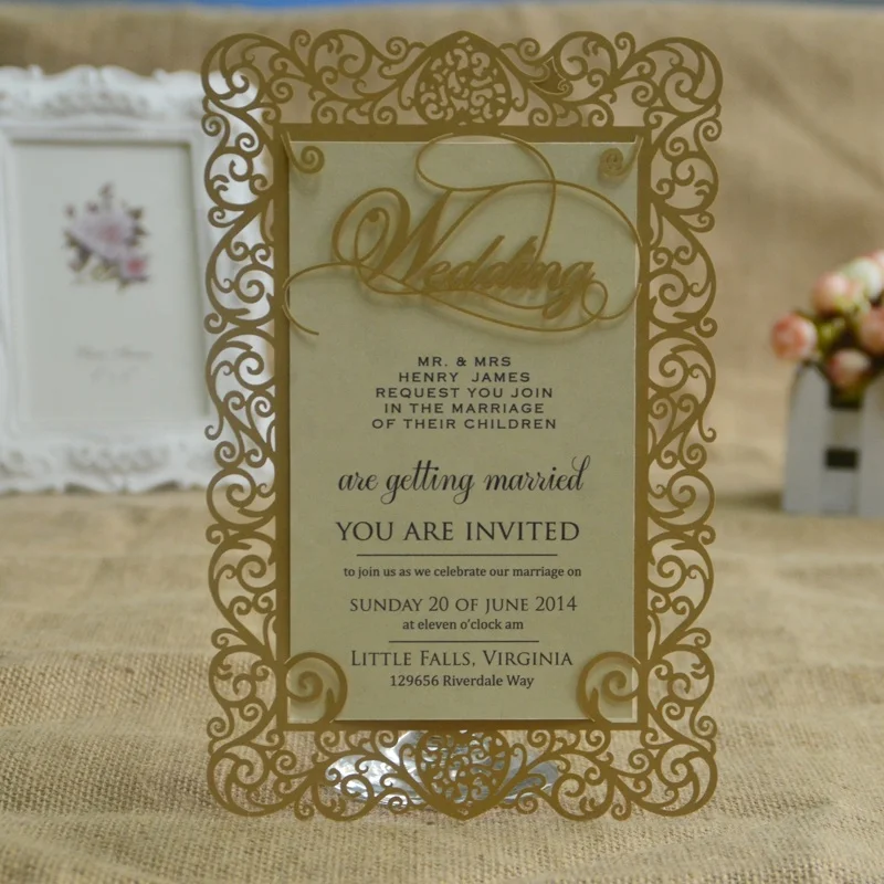 Luxury wedding invitations laser cut custom menu card party event holiday decoration card with blank printable paper & envelopes