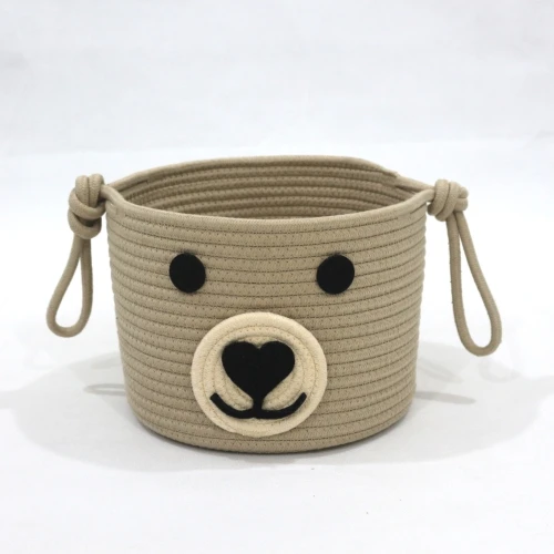 Fashion woven basket bin with hand embroidery designs baby storage cotton rope made