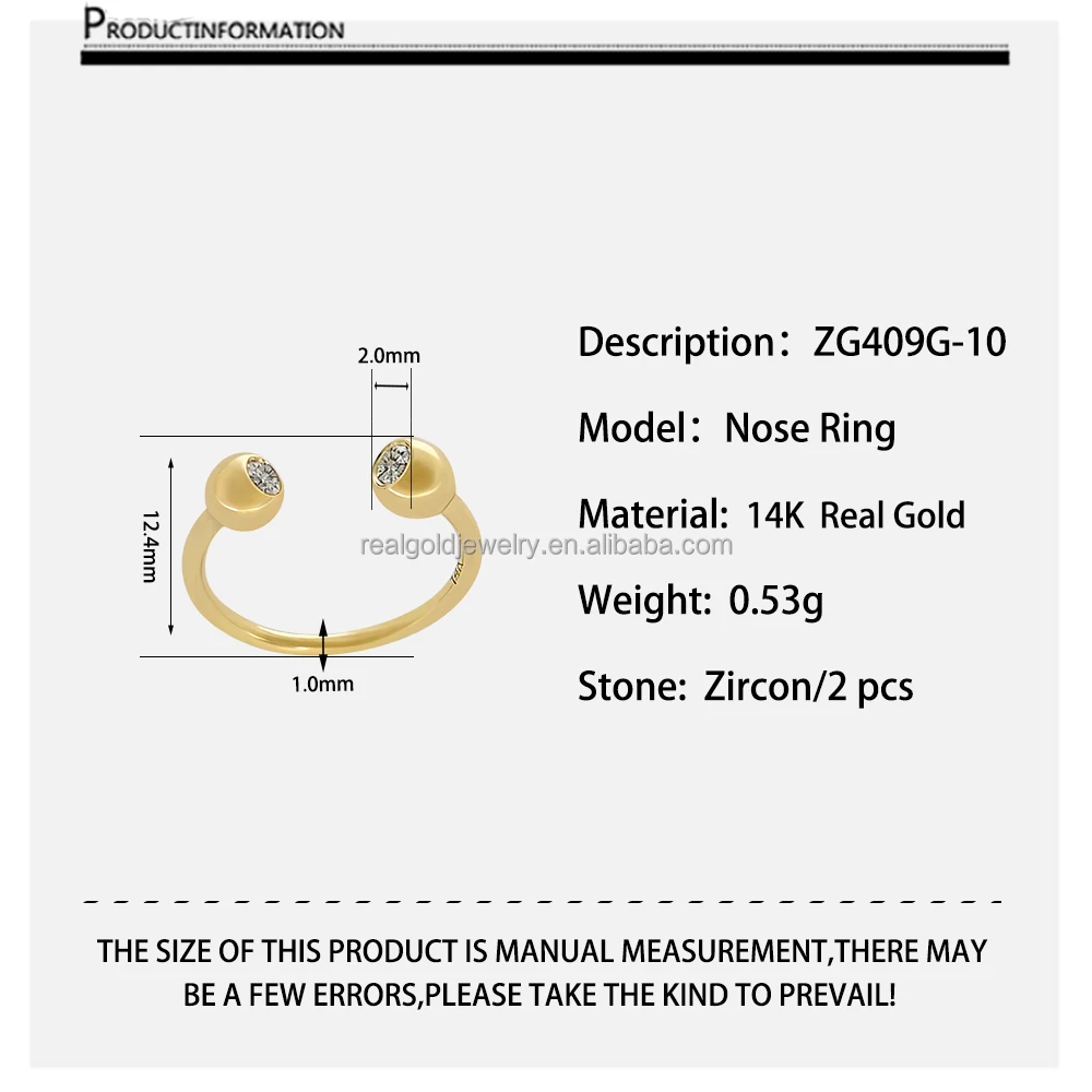 14K Pure Gold Sexy Septum Jewelry Horseshoe Shaped Nose Ring and Threaded Cartilage Earrings Fine Jewelry for Piercing Gift
