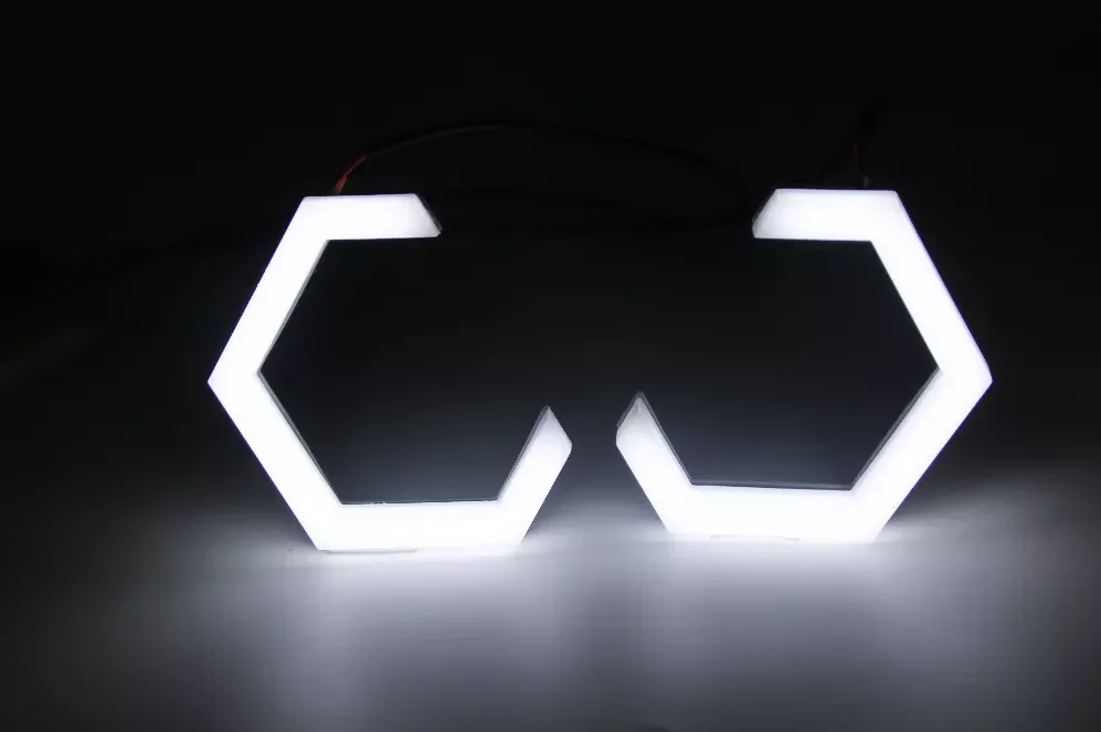 Dual color LED Hex Halo Rings Angel Eyes Switchback Headlight DRL Retrofit 70 80 86 90mm