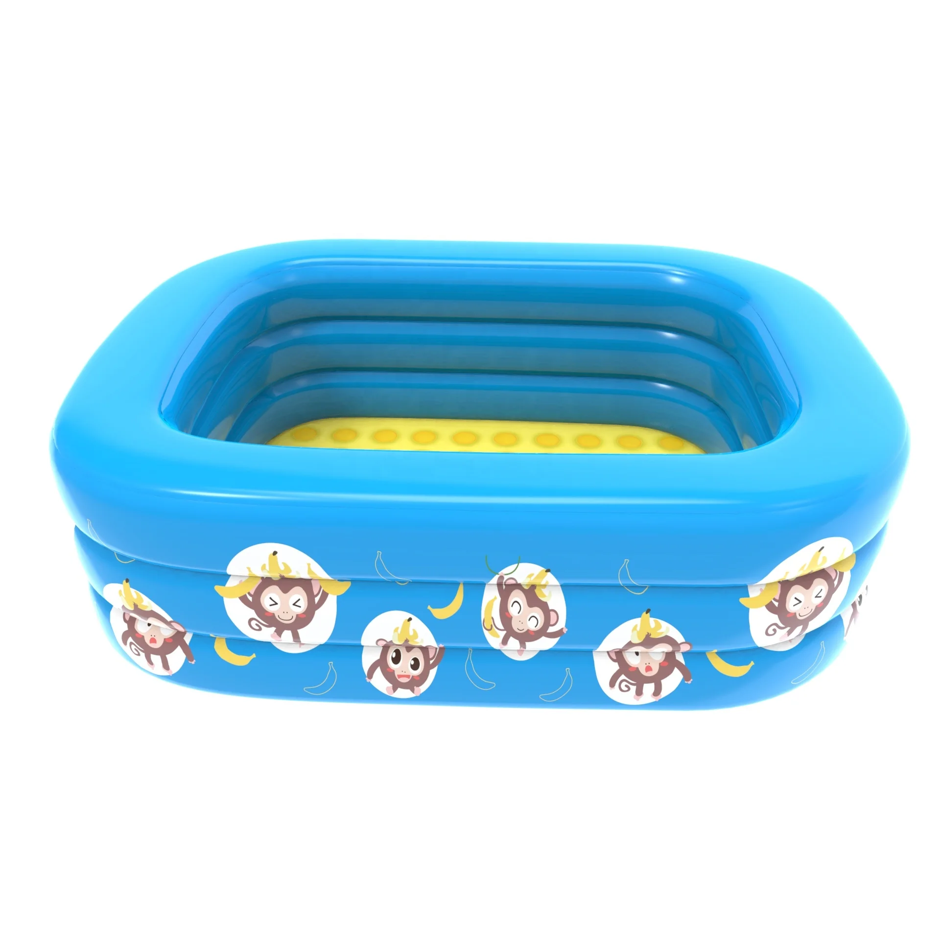 POOLUCKY Blue Color Banana Monkey Pattern Kids Rectangle 120x90x55cm Inflatable Swimming Pool