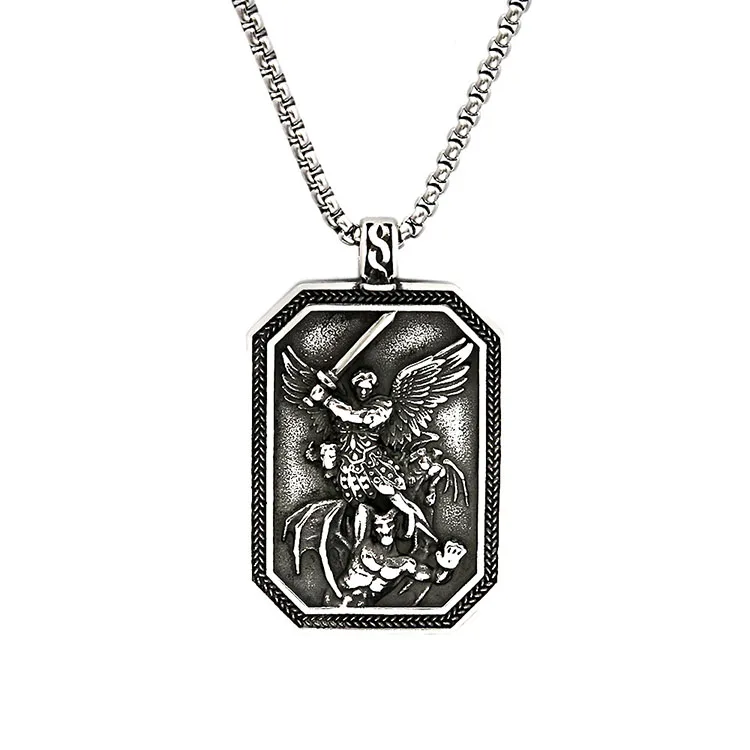 Custom Wholesale Mens Saint St Michael Medal Medallion Punk Jewelry Accessories Vintage Man Pendant Necklace