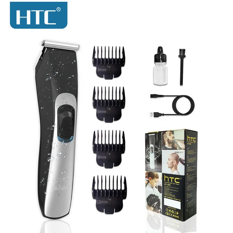 HTC AT-129C IPX7 fully washable Zero Cutting T-Blade USB Charging Cordless Beard Shaving Machine Hair Clipper Trimmer