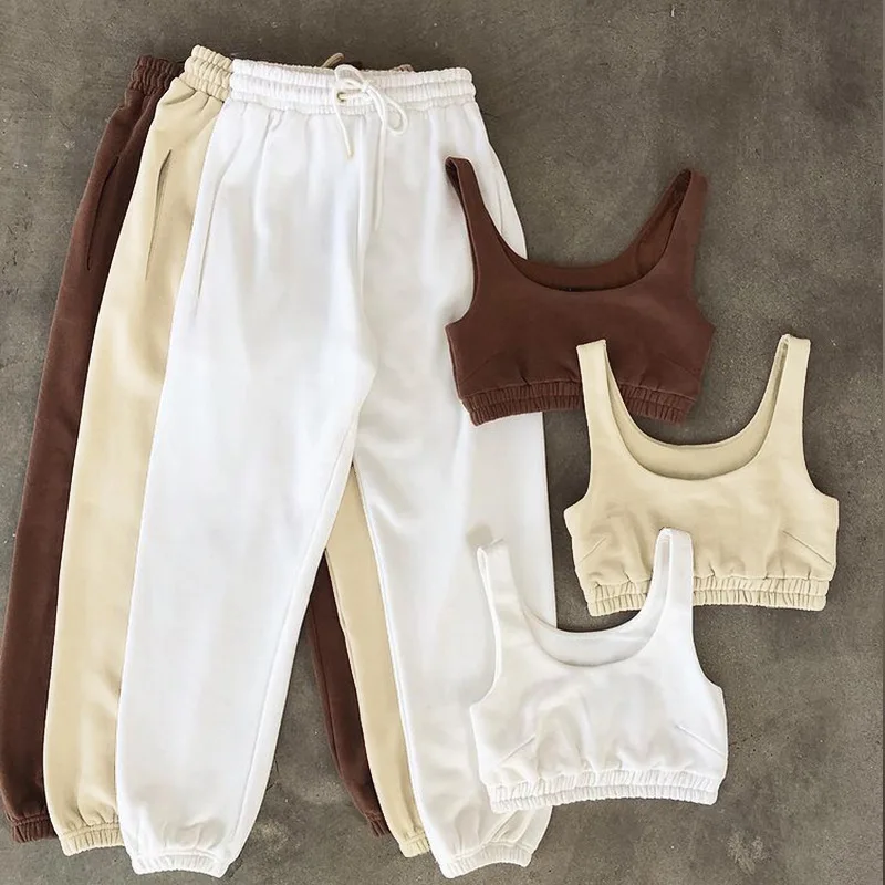 
fall 2021 custom logo sport ladies joggers womens crop top two piece pants set street wear outfits women 2 pieces sets clothing 