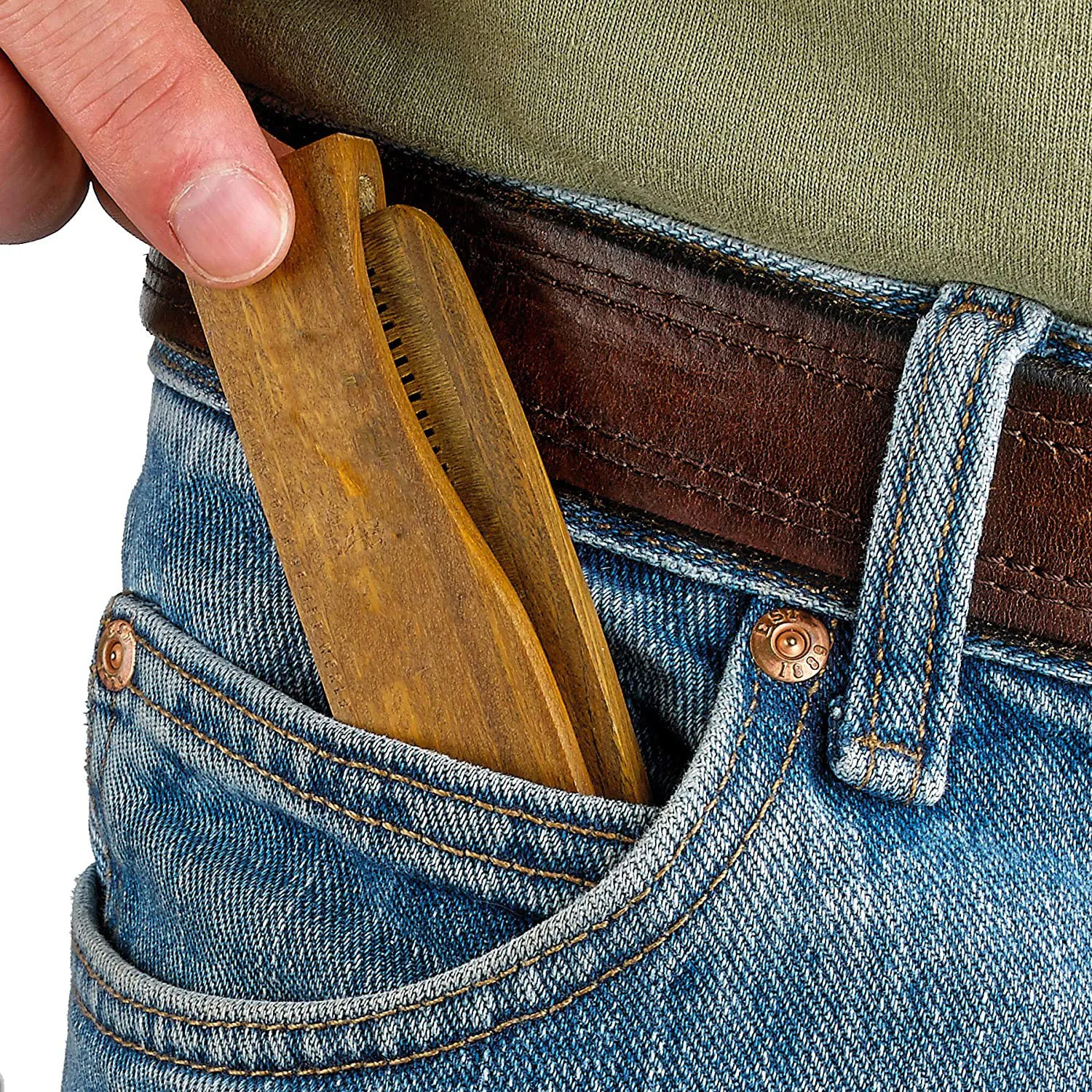 
Travel Customized logo Green sandalwood folding wooden beard comb 