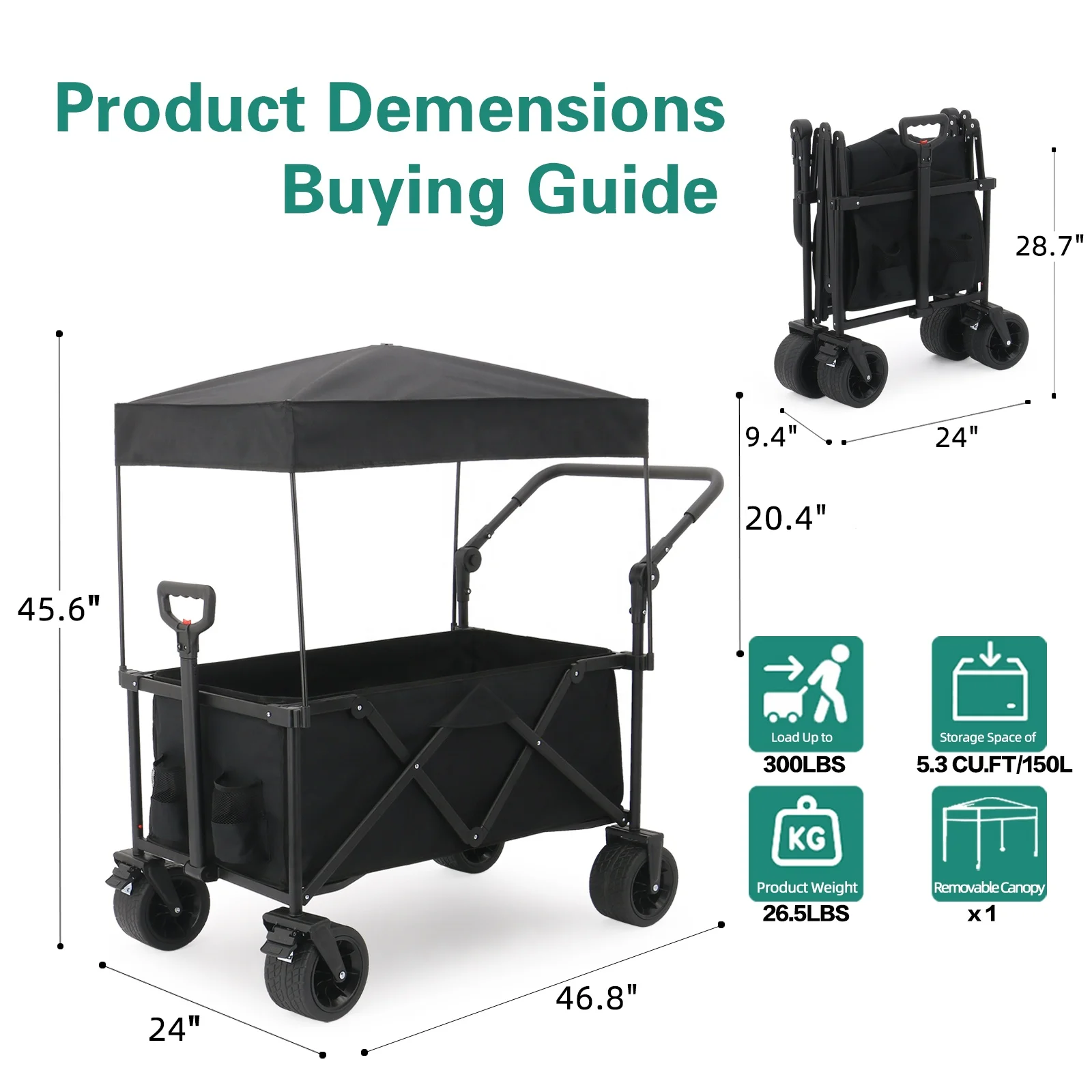 Eaynon Outdoor Mesh Collapsible Wagon Cart Folding Shopping Trolley Folding Wagon For Tools With Oem Support