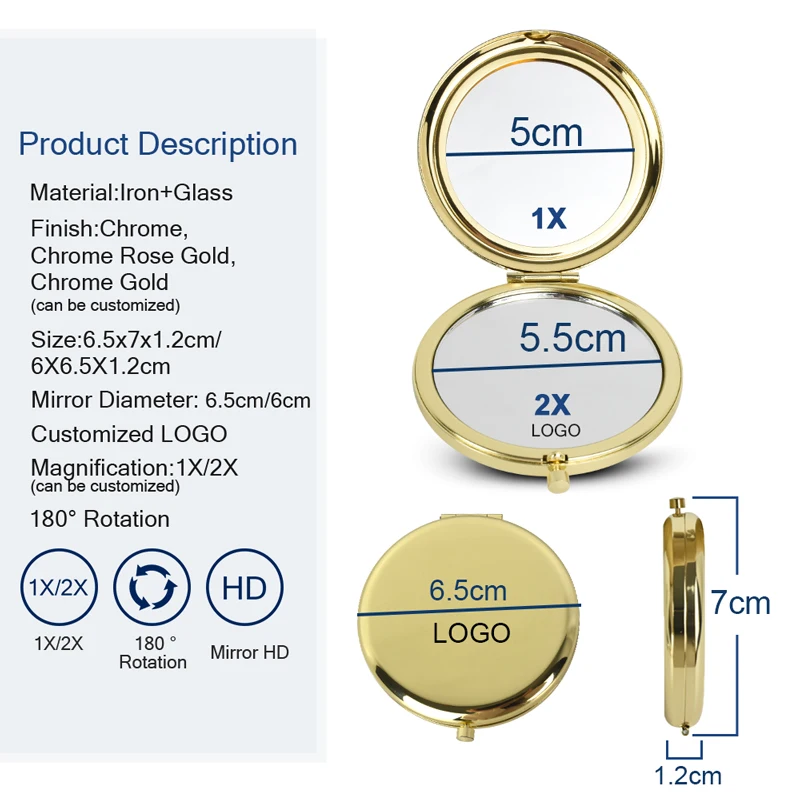 Wholesale Round Hand Compact Travel Small Cosmetic Pocket Mirrors Handheld Makeup Gift Folding Custom Logo Mini Cheap Mirror