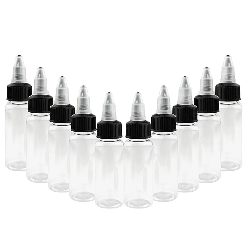 Plastic PET Clear Tattoo Ink Glue Liquid Sharp Mouth Bottle Empty Hair Oil Squeeze Bottle with Twist Top Cap