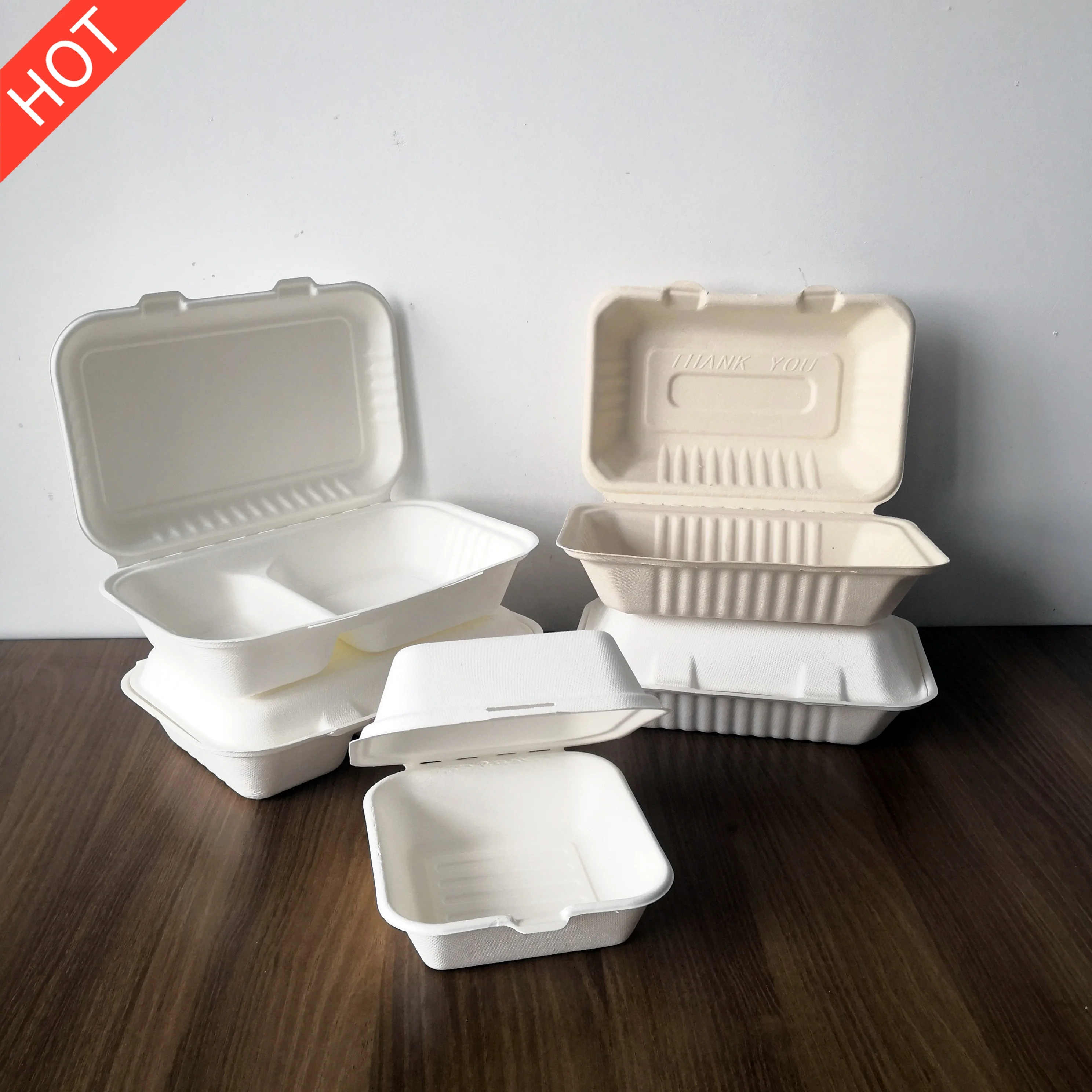 Bagasse Fast Food Compostable Sugar Cane Clamshell Box Bento Disposable Lunch Biodegradable Packaging Sugarcane Take Away Boxes