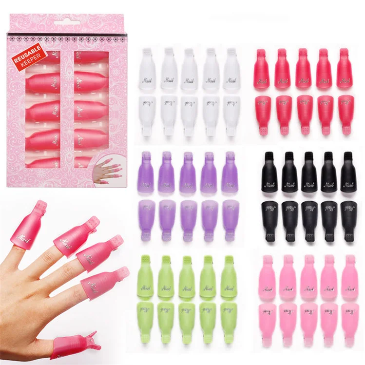 10pcs/Box Professional Nail Polish Remover Clips Reusable Plastic Nail Soak Off Art Clip Caps UV Manicure Scissors