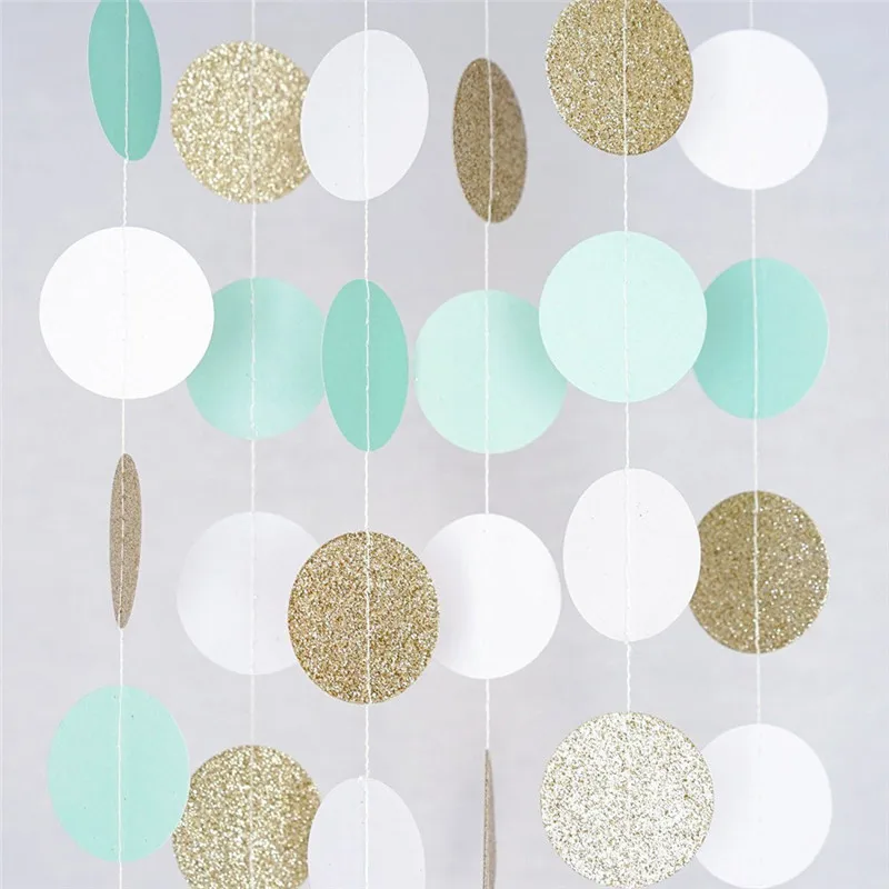 Party Supplies 11 Feet Glitter Gold White Pink Big Paper Hanging Circle Garland