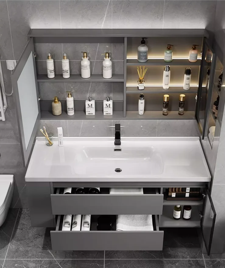 Ceramic basin bathroom cabinet combination vanity with mirror wash basin for hotel bathroom