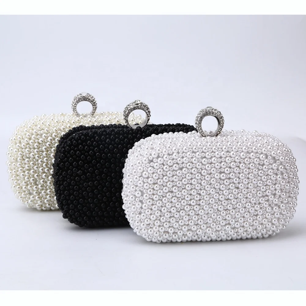 2019 Luxury Rectangle Elegant chain party Crystal pearl evening bag bridal women clutch bags
