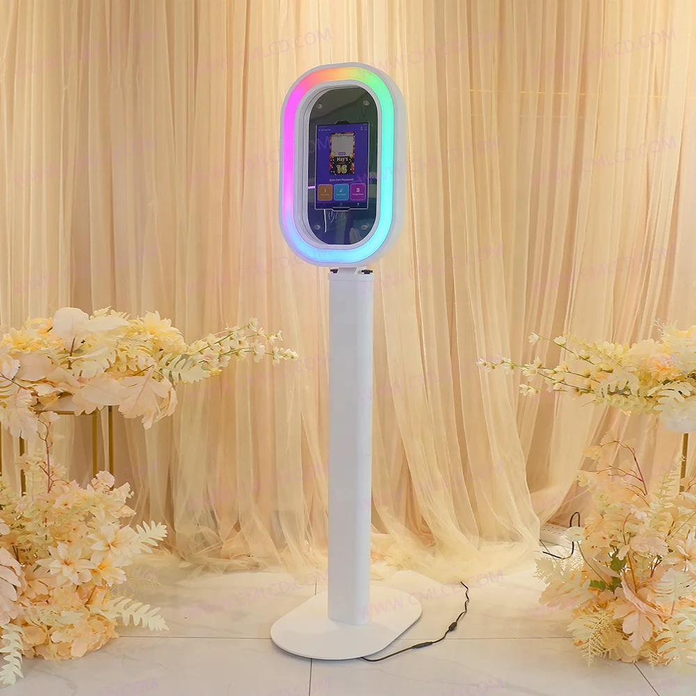 Oval iPad photo booth machine remote control LED RGB light iPad photobooth shell plastic mirror iPad photo booth aluminum made