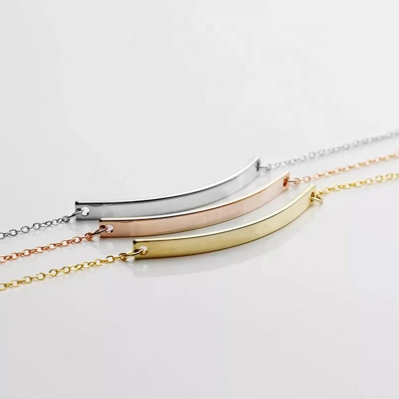 Personalized Custom Stainless Steel Engraved Logo Name Horizontal Blank Bar Pendant Bracelet