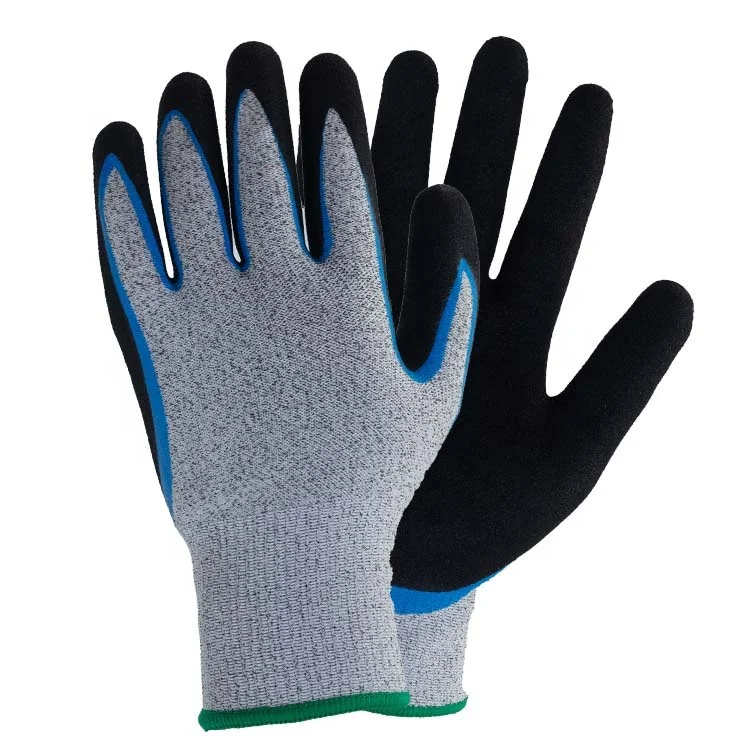 13 gauge HPPE working gloves double dipped sandy finished nitrile palm half coated anti-cut gloves