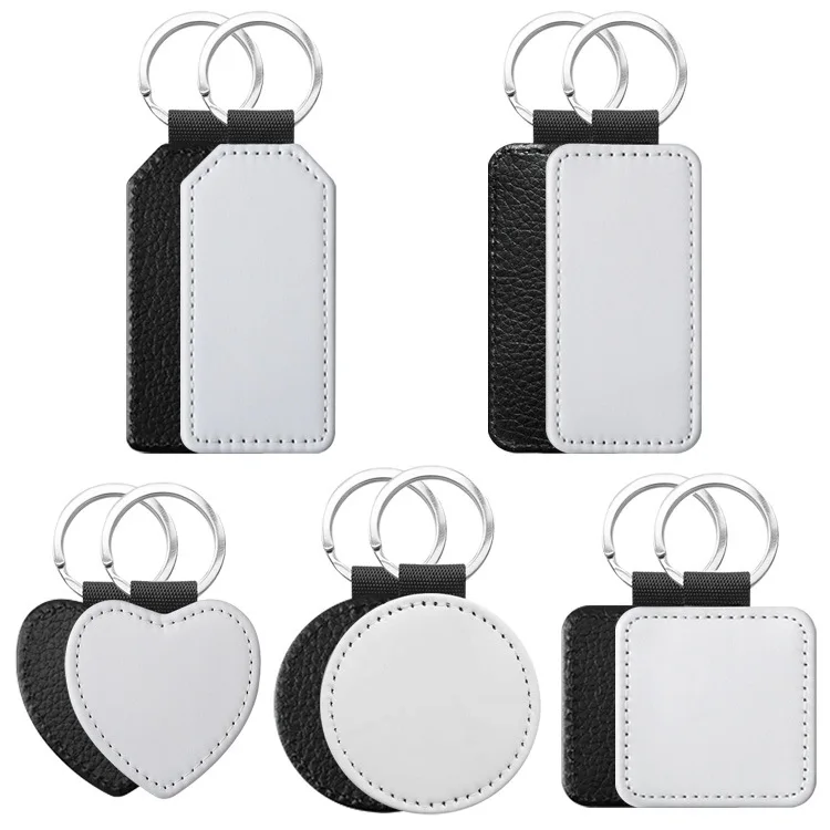 Popular DIY Sublimation PU Leather Blank Leather Keychain,  Single-sided Printable Key Ring Key Tag