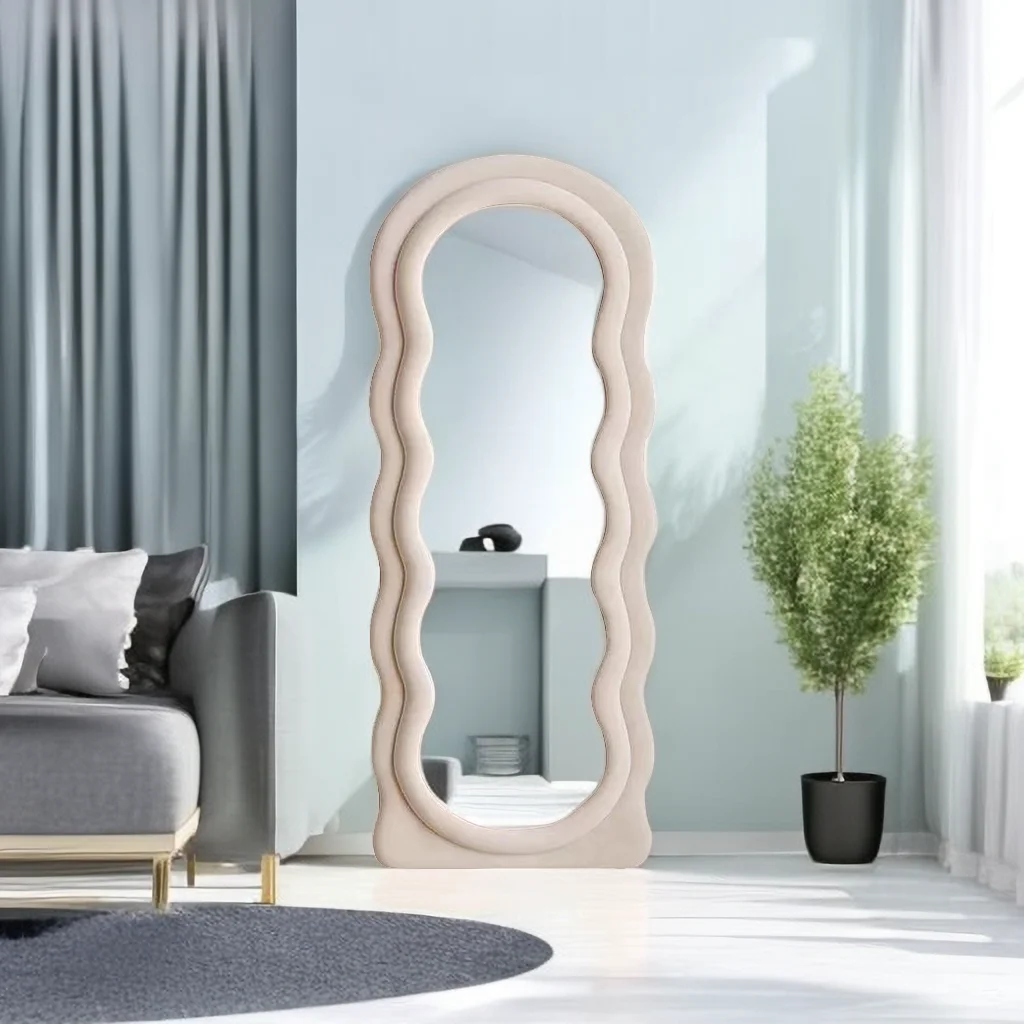 Home Decoration wave shape long floor miroir Flannel Frame Dressing full length spiegel Irregular Wavy Mirror spiegel
