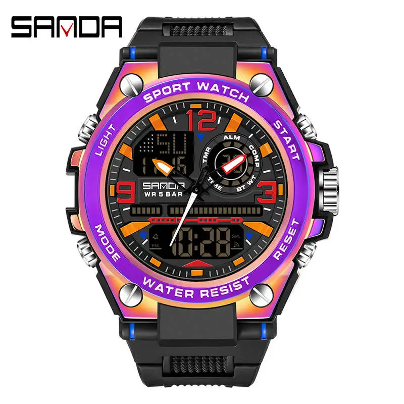 Luxury Functional Mens Quartz Digital Watches Shockproof Double Clock Sports Watch For Teenagers