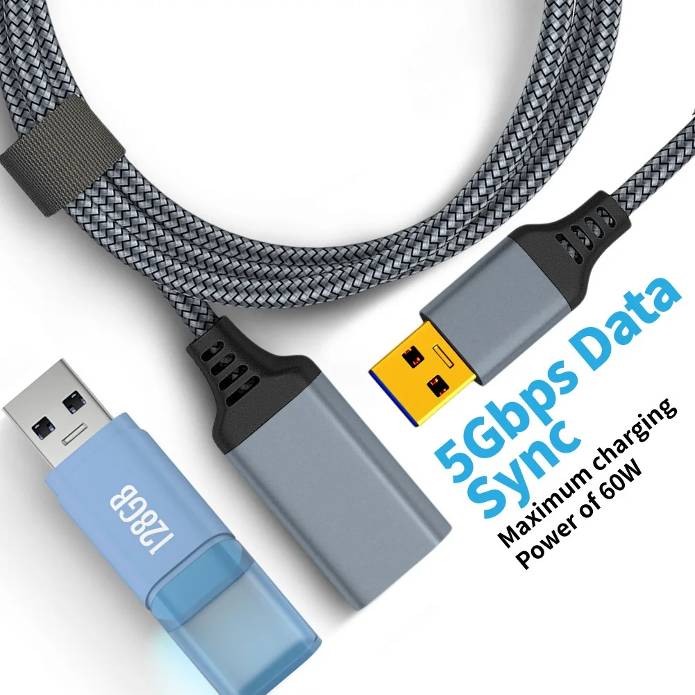 Durable Nylon Braided Fast Data Transfer 5Gbps Gold Plated USB 3.0 Extension Cable USB A Male to Female Extension Cable