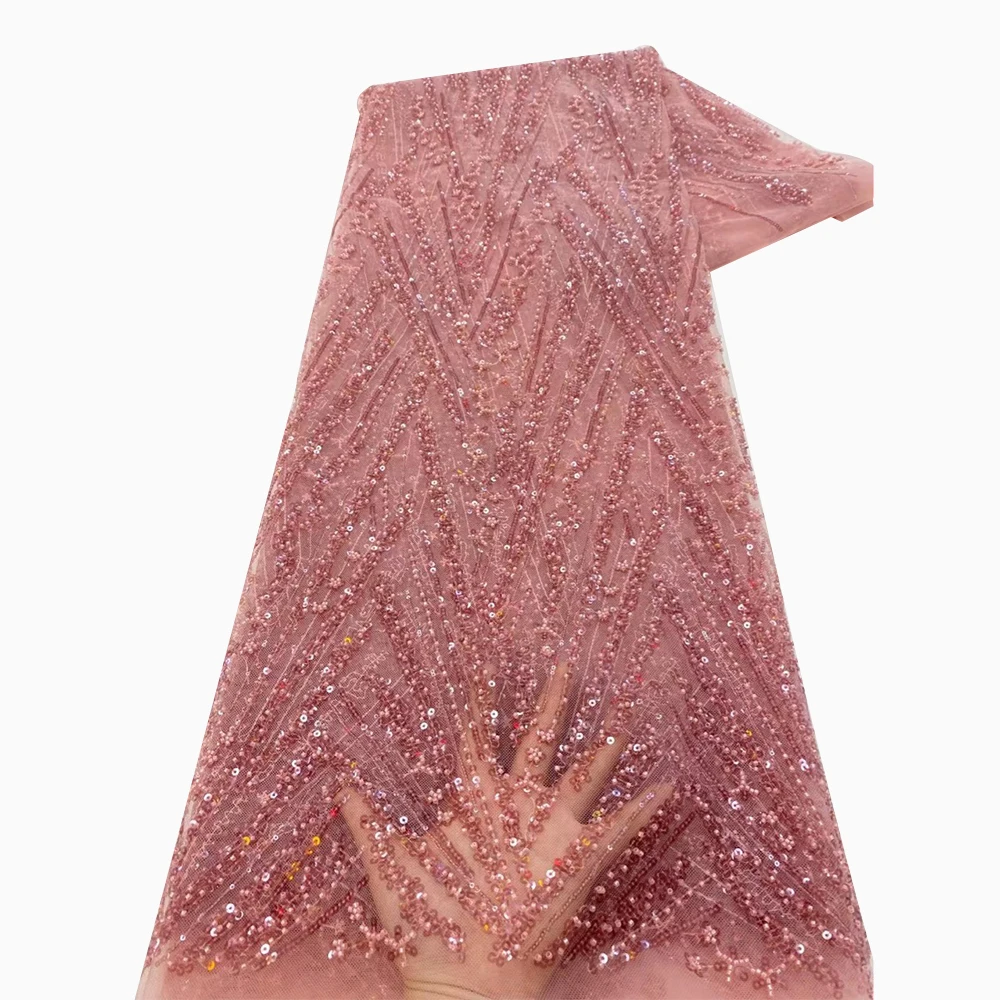 NI.AI Most Popular French Embroidery Beaded Net Lace Fabrics For Wedding Dress Beautiful African Lace Fabrics With Sequins