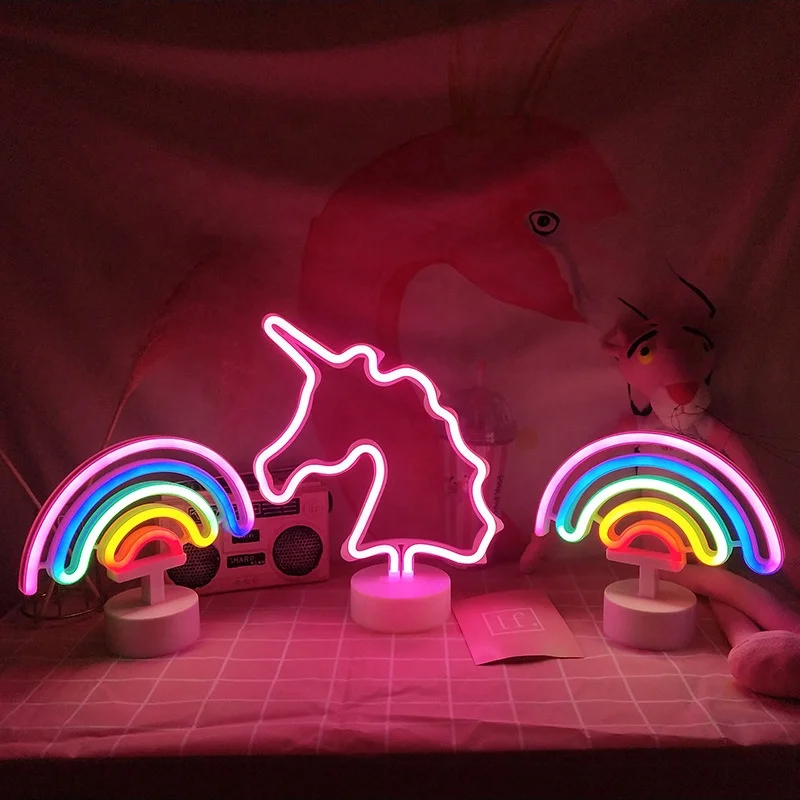 Creative gifts led neon sign rainbow unicorn shape led room decorative table night light for kids