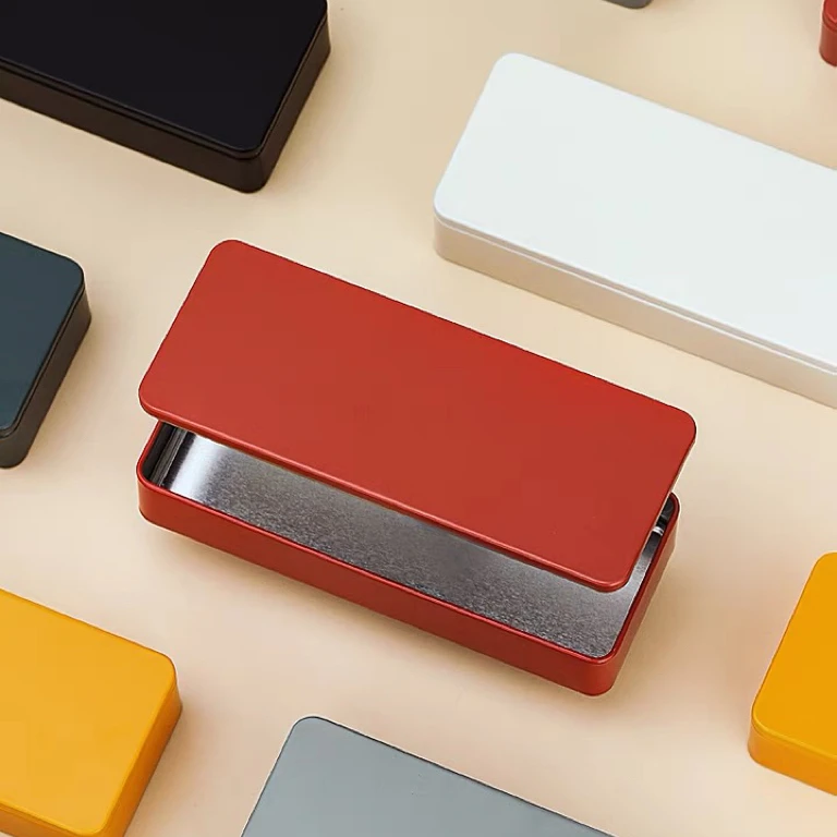 Premium Multi Colors Rectangular Shaped Metal Cans Empty Storage Tin