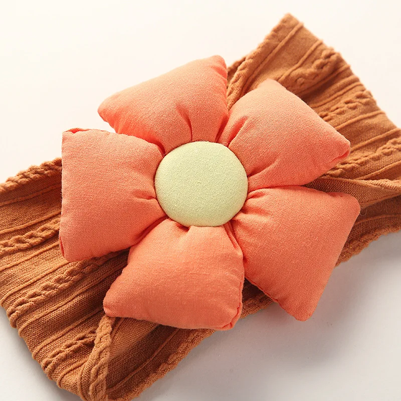 Small Order Baby Wide Twist Braided Cable Jacquard Headband With Big Stuffed Flower Girl Pom Pom Bow Newborn Headband