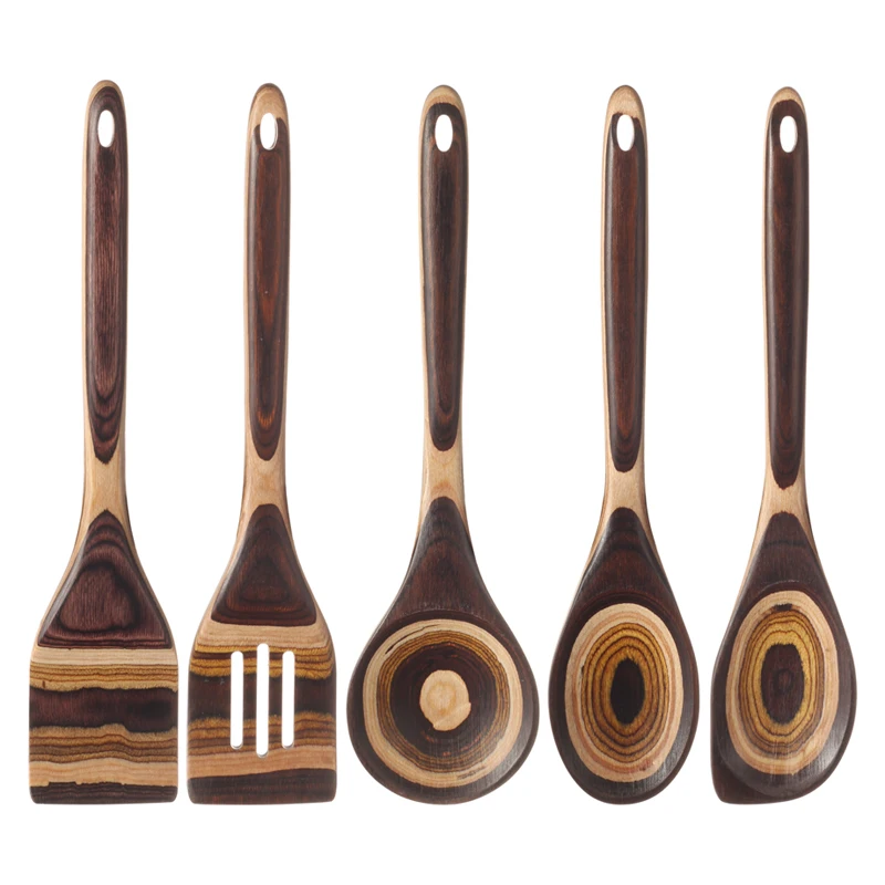Non stick Color wood cooking utensil wood spoon spatula ladle salad server