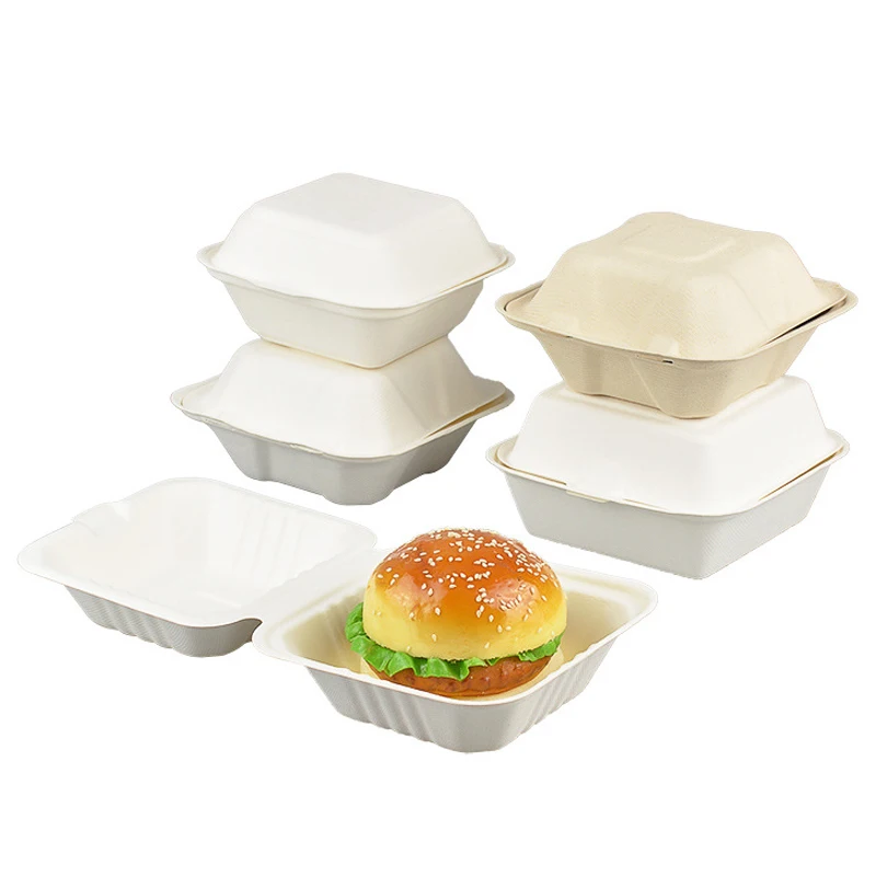 Custom Biodegradable Sugar Cane Bagasse Packaging Food Container Eco Friendly Sugarcane Burger Box