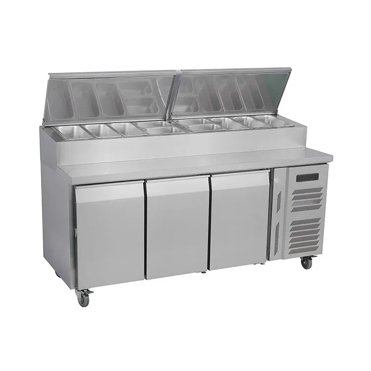 Factory Price Commercial Kitchen Fan Cooling Three Doors Pizza Prep Table Refrigerator