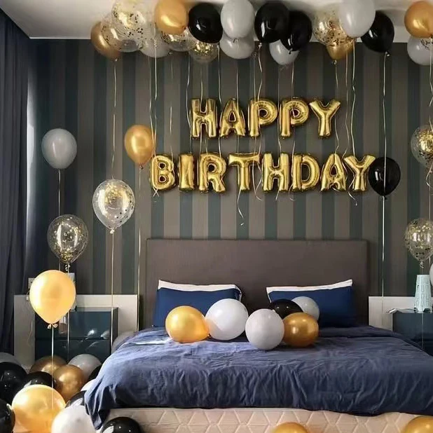 Ins Hot sell Decoration Balloon Happy Birthday Wedding Masquerade Party Supplies 16 inch gold word balloons