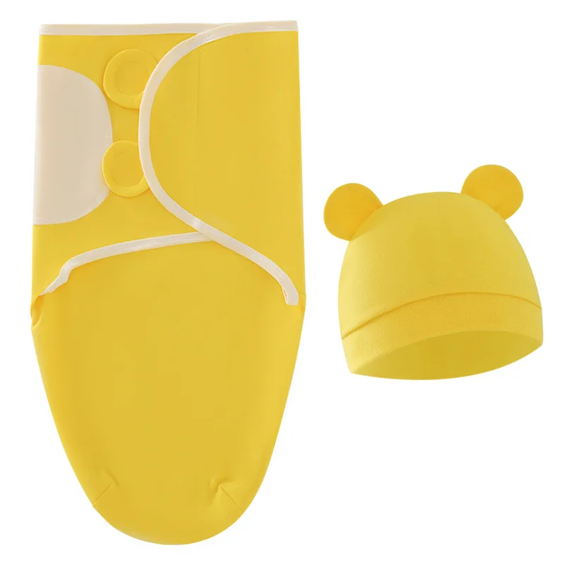 Set of 2 100% Cotton Baby Sleep Sacks  Closure Swaddle Wrap with Hat for Boys and Girls 0-6 Months for Winter