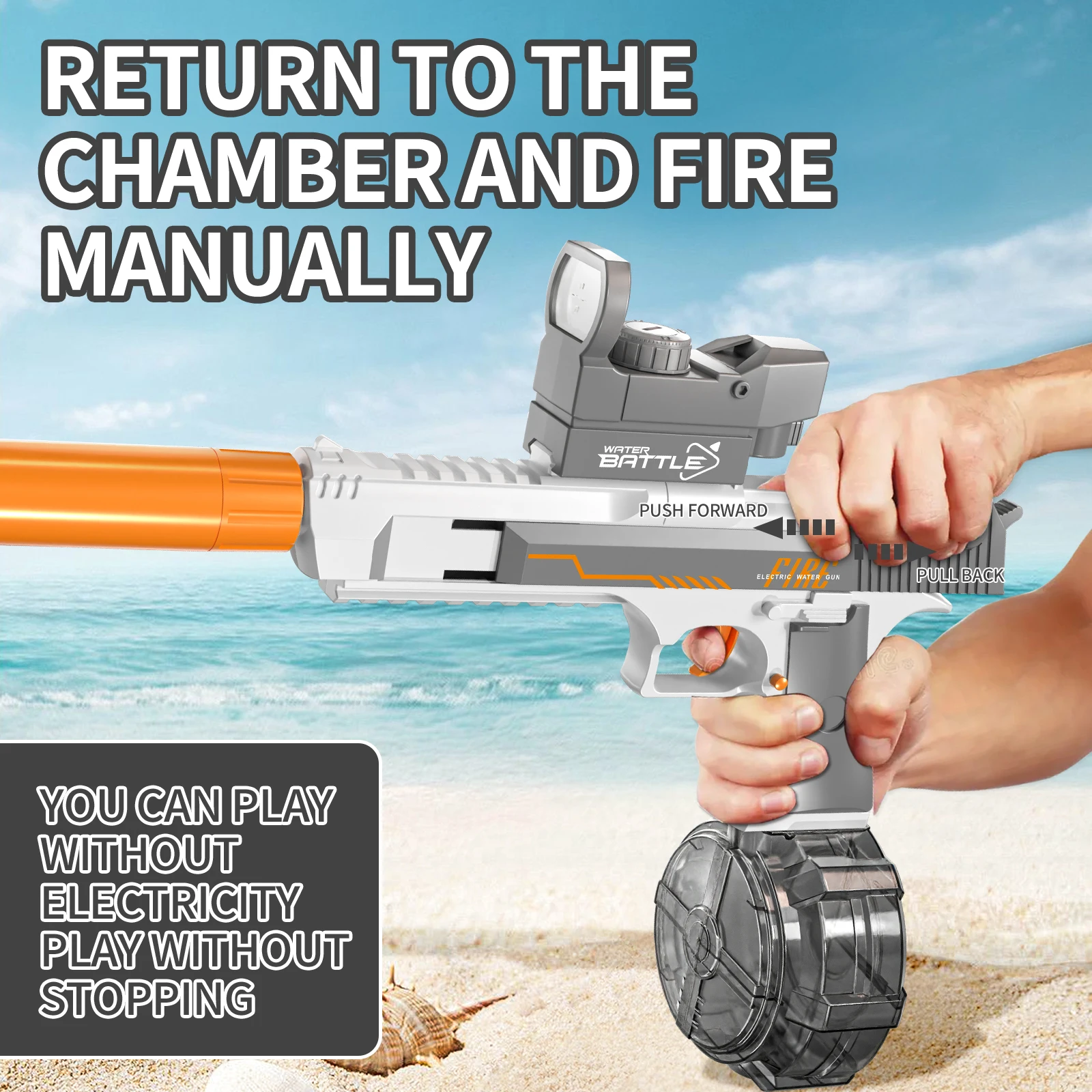 White Gray Electric Water Gun Desert Eagle Linkage 2024 Custom Summer Outdoor Beach Toys Water Gun Long Distance for Children