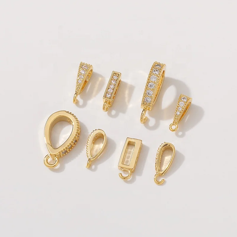 brass DIY jewelry findings 18K gold hinged interchangeable charm pendant bail zircon clasp for jewelry making