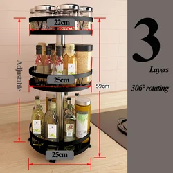 Kitchenware Rack Rotating Multifunctional Spice Rack Bathroom Make up organizer Shelf Stainless Steel Storage Rack