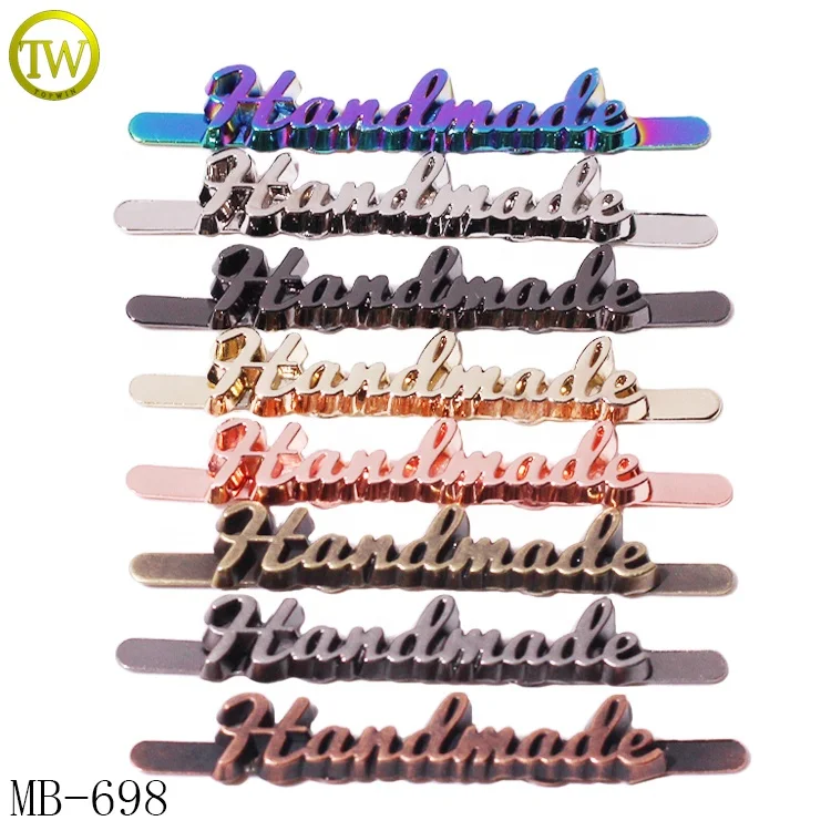 Fashion designer handbags metal letter tags gold plated suitcase embossed alphabet label plate hardware with pearl