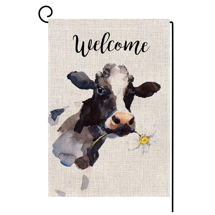 Hot Sale 12.5x18 Inch Cow Style Design Double Sided Burlap Garden Flag