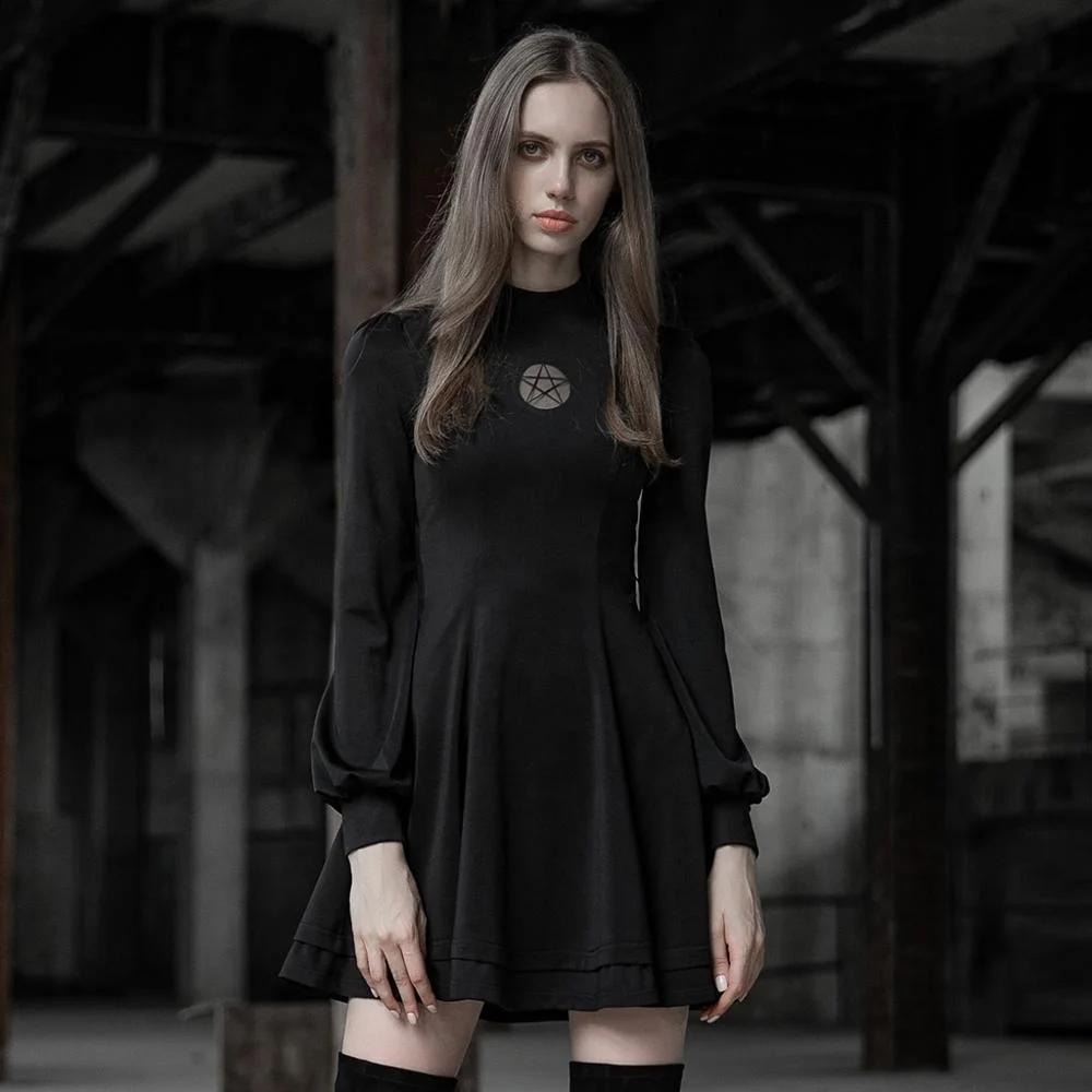 
OPQ456- PUNK RAVE Dark five-pointed star Dress (with Belt) party elegant black dress excellent quality party fancy dress 