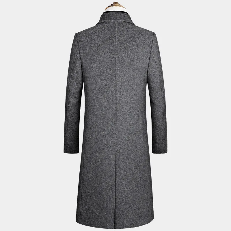 Winter Spring Turn Down Collar Thick Warm Long Wool Trench Coat for Men