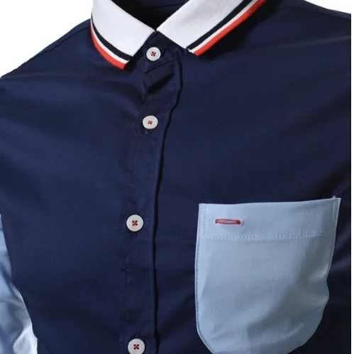 Patchwork Pocket Button Striped Men Long Sleeve Dress Shirt High Quality Male Business Formal Social Shirts Brand Men Clothing