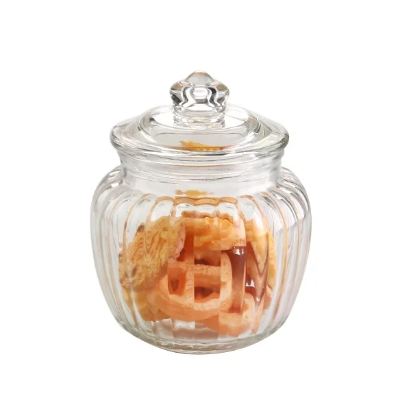 Eco-friendly Large aperture Airtight Preserving Sealed Vertical stripe design Glass Storage Jar Candy Glass Jar With Glass seali