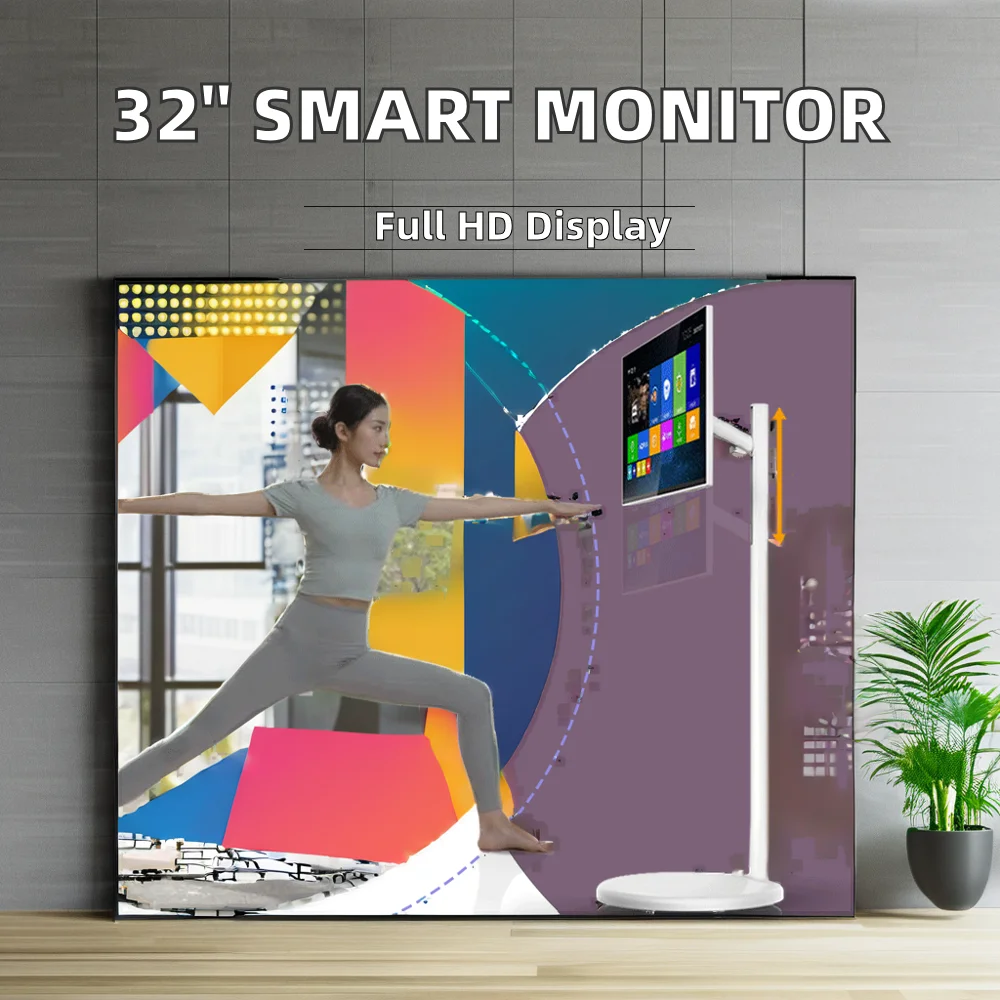32-Inch 1080p Portable Smart TV Monitor Removable Vertical WIFI 6 Android Tablet Follow Me Feature Home Fitness Elevator Use