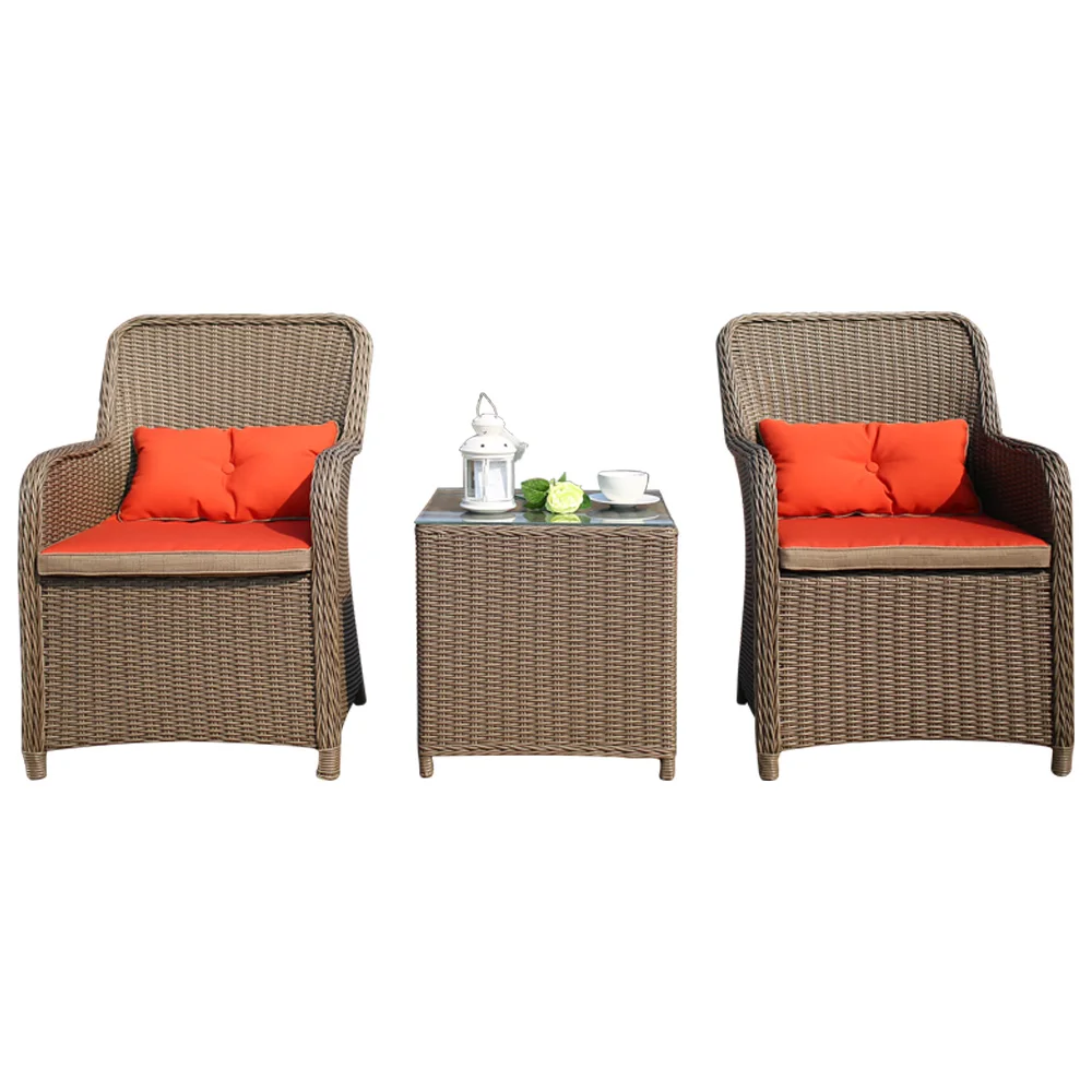 Luxury outdoor modern style patio garden furniture 2 sofa chairs tea table sets rattan balcony furniture indoor