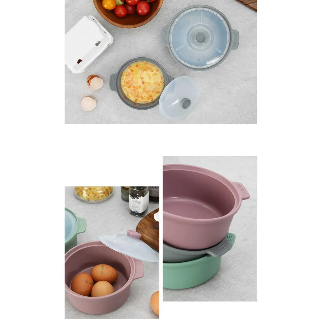 Силиконовый горшок для микроволновки миска отпаривания пищи силиконовая Пароварка микроволновой печи с ручкой и крышкой (набор из 2) пароварки