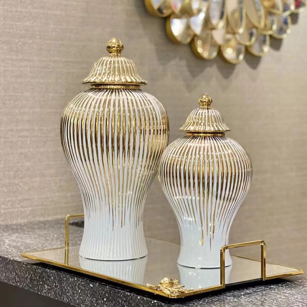 Modern Luxury Porcelain Flowers Gold Decor Flower Electroplated Vases Ginger Jar Ceramic Vase For Home Decoration
