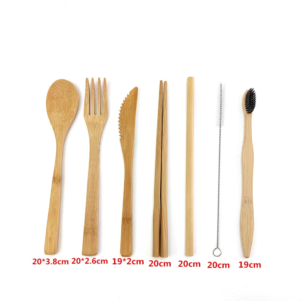 Bamboo dining utensil set knife/fork/spoon/Chopsticks/straw/brush/toothbrush travel cutlery set with custom bag