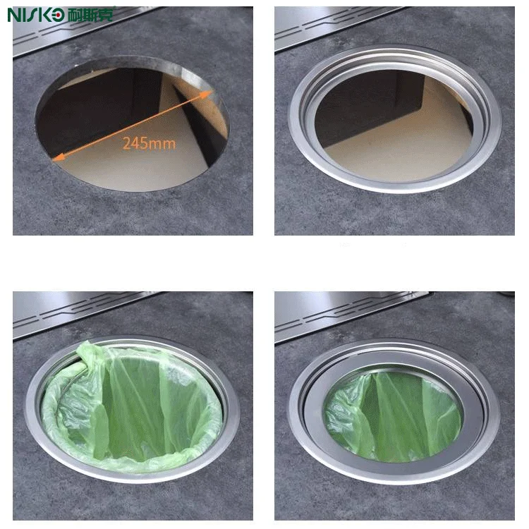 Built-In Single Waste Bin for Counter Top - 12 Quarts Kitchen Bar Built-in Trash Can Cover Flush Recessed Dustbin Trash Bin Lid