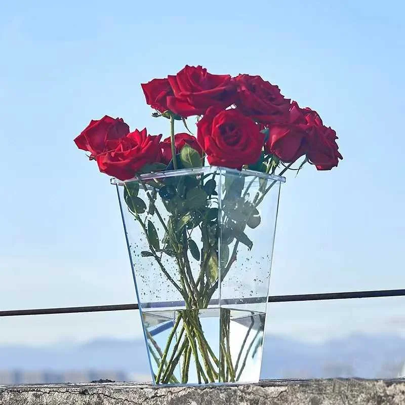 Florist Flower arrangement Material Transparent acrylic flower bucket Square flower decoration vase Drop resistant