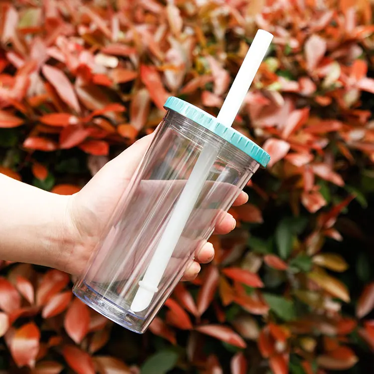 Custom Eco-friendly drinking double wall plastic milk tea cup bubble tea boba reusable bubble tea tumbler with fat straw